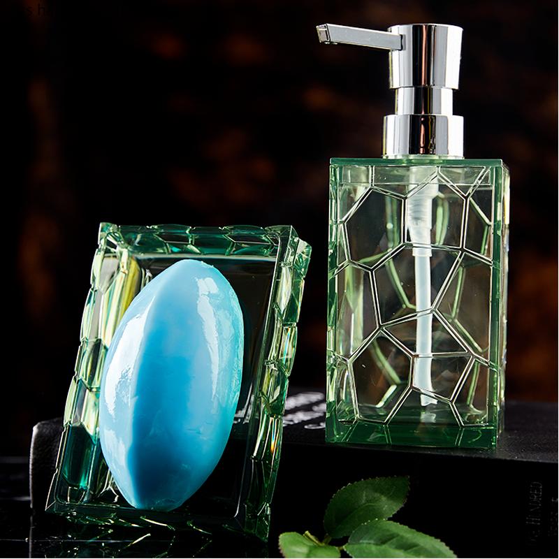 Transparent Plastic Bathroom 5-piece Set Home Square Toiletries Mouth Cup Toothbrush Holder Lotion Bottle Soap Dish Toilet Brush