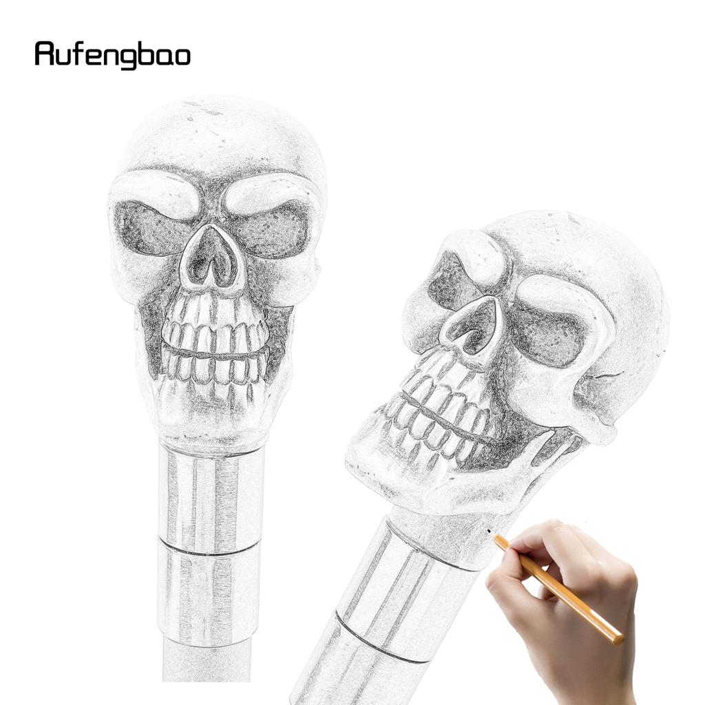 Silver Resin Big Eyes Skull Head Walking Cane Fashion Decorative Steel Stick Gentleman Elegant Cosplay Cane Knob Crosier 94cm