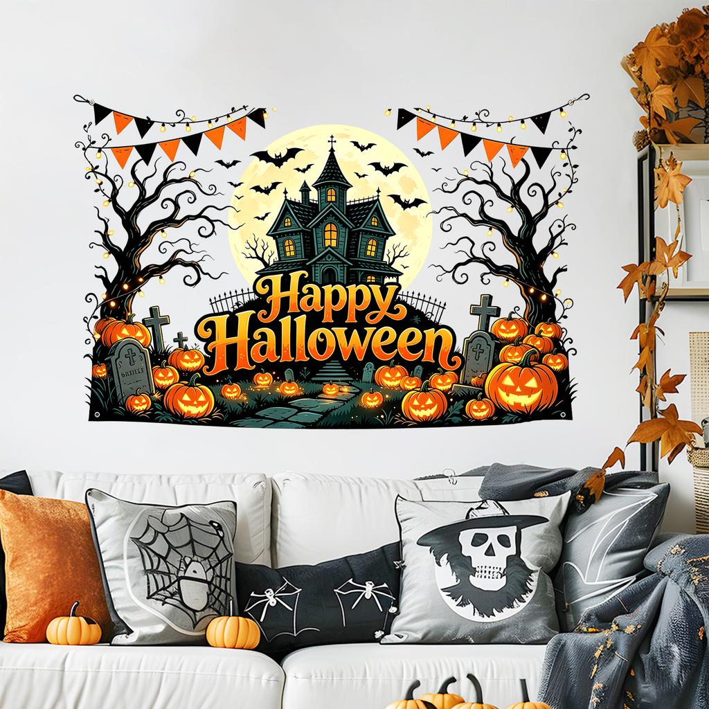 Sticker Full Moon Haunted House Halloween Wall Sticker for Entrance Hall and Living Room Decoration Sticker