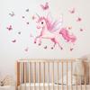 Creative Pink Butterfly Unicorn Wall Stickers, Fantasy Background Decals for Kids Room Bedroom, Removable