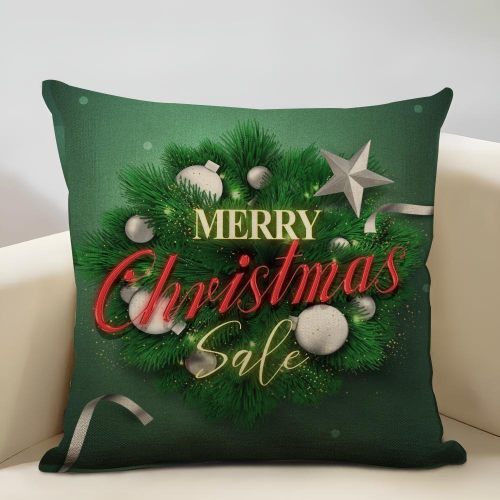 Christmas Elements Cushion Cover Household Decoration Linen Sofa Cushion Cover: Skin-Friendly & Breathable With Invisible Zipper