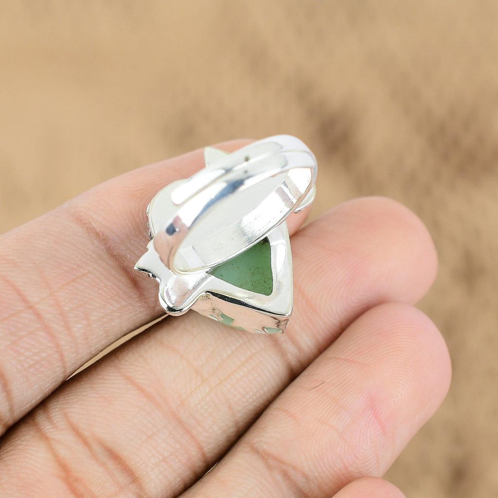 Mothers Day Sale Brazilian Chrysoprase Gemstone 925 Silver Flower Promise Ring
