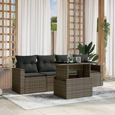 Vidaxl 5-Cz. Garten-Sitzgruppe, Kissen, Grauer PE-Rattan