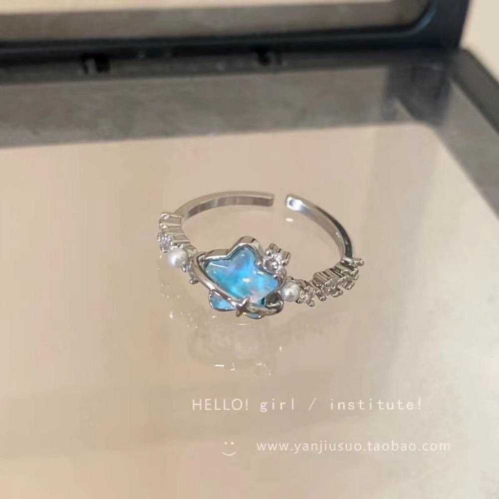 French Retro Blue Butterfly Ring Design Sense Temperament Personality Simple Cold Sense Versatile Ring