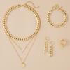 Set di Collana Multistrato Vintage a V di Moda con Orecchini e Anelli Catena in Alluminio Anello Bracciale - 7 Pezzi Zircone