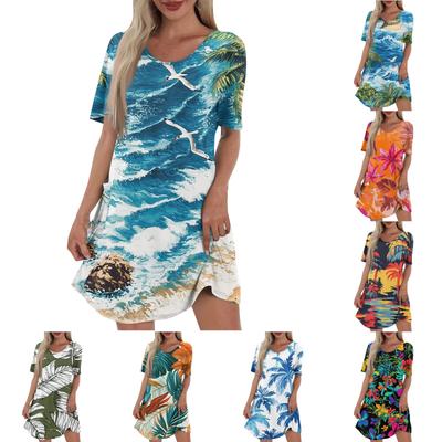Women's Casual And Fashionable V-neck Short Sleeve Printing Mid Length Dress