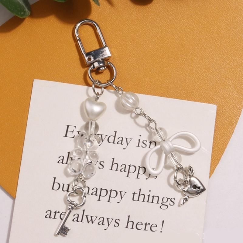 Niedlicher Herzschloss Bär Perlenanhänger Handyband Lanyard Tasche Schlüsselanhänger Rucksackanhänger Autoschlüssel Dekoration Kette