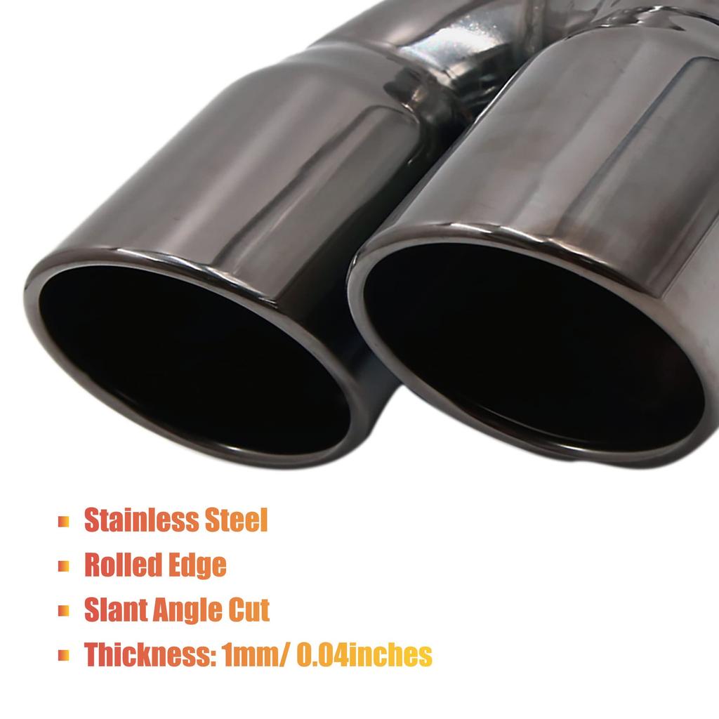 uxcell Exhaust Muffler Custom Exterior 74mm Intake Black Stainless Rear Dual Outlet Pipe Tail Muffler Tip Cutter, Parts, Diameter, Steel,
