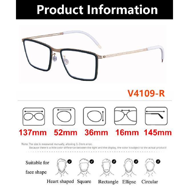 Norway V4109-R Men Business Square Ultralight Titanium Glasses Frames Women Screwless Eyeglasses High Quality Handmade Spectacle