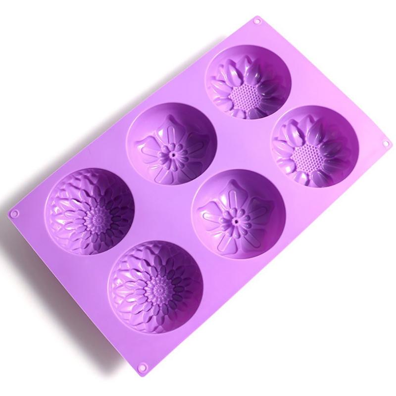 6 Cavity 3D Flower Shaped Silicone Soap Mold Diy Fondant Cake Form Soap Making