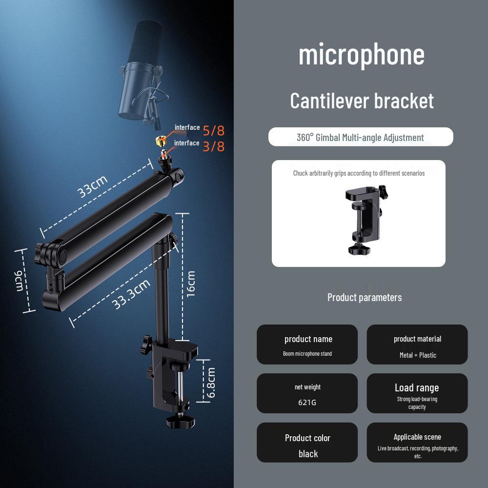 Professional Desktop Boom Arm Mic Stand with Condenser Mic Clip and Phone Holder
