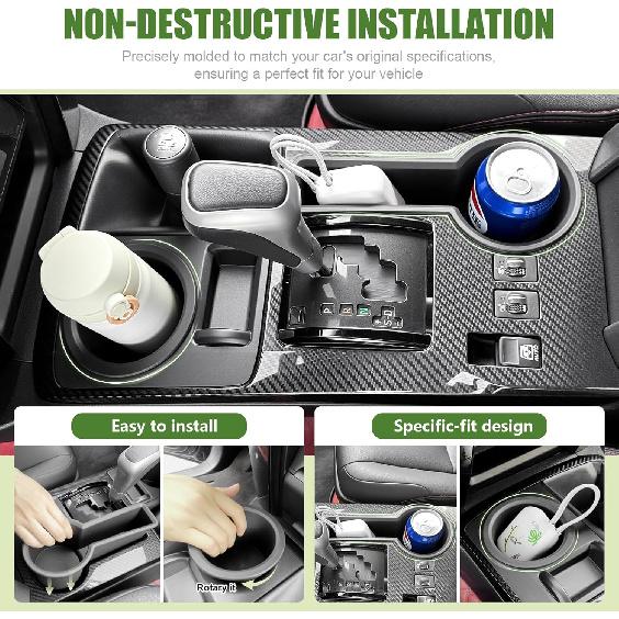 Upgrade Cup Holder Erts For 2014-2024 Toyota 4Runner Center Console Cupholder Coaster Liner Replaces Mat For 4 Runner Interior Accessories