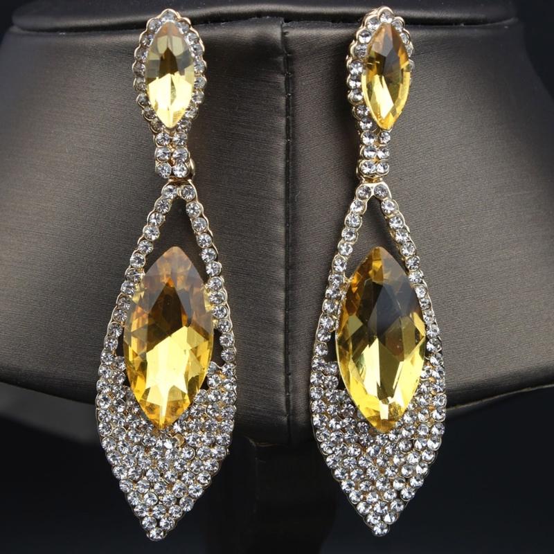 Imitation Diamonds Dangle Earrings for Women Ear Pendants with Rhinestones Teardrop Handmade Cubic Zirconia Earwear