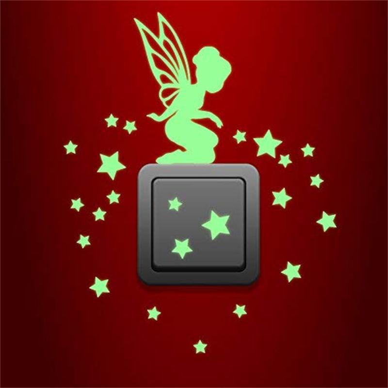 Cartoon Luminous Animal Switch Sticker Glow In The Dark Wall Stickers for Kids Room Home Decor Cat Fairy Moon Star Decals