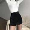 Schwarze Shorts für Damen mit hoher Taille, Herbst-Winter-Mode, eng, sexy, Stretch, Y2k-Cord, weibliche Freizeithose