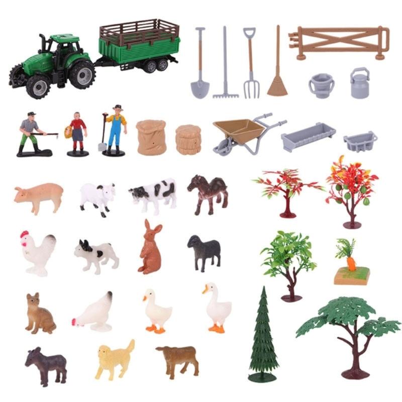 Realistic Farm Animal Figures Toy,42Pcs Farm Animal Figurines Playset Fences Frams Animal Cake Toppers Learning Toy Set