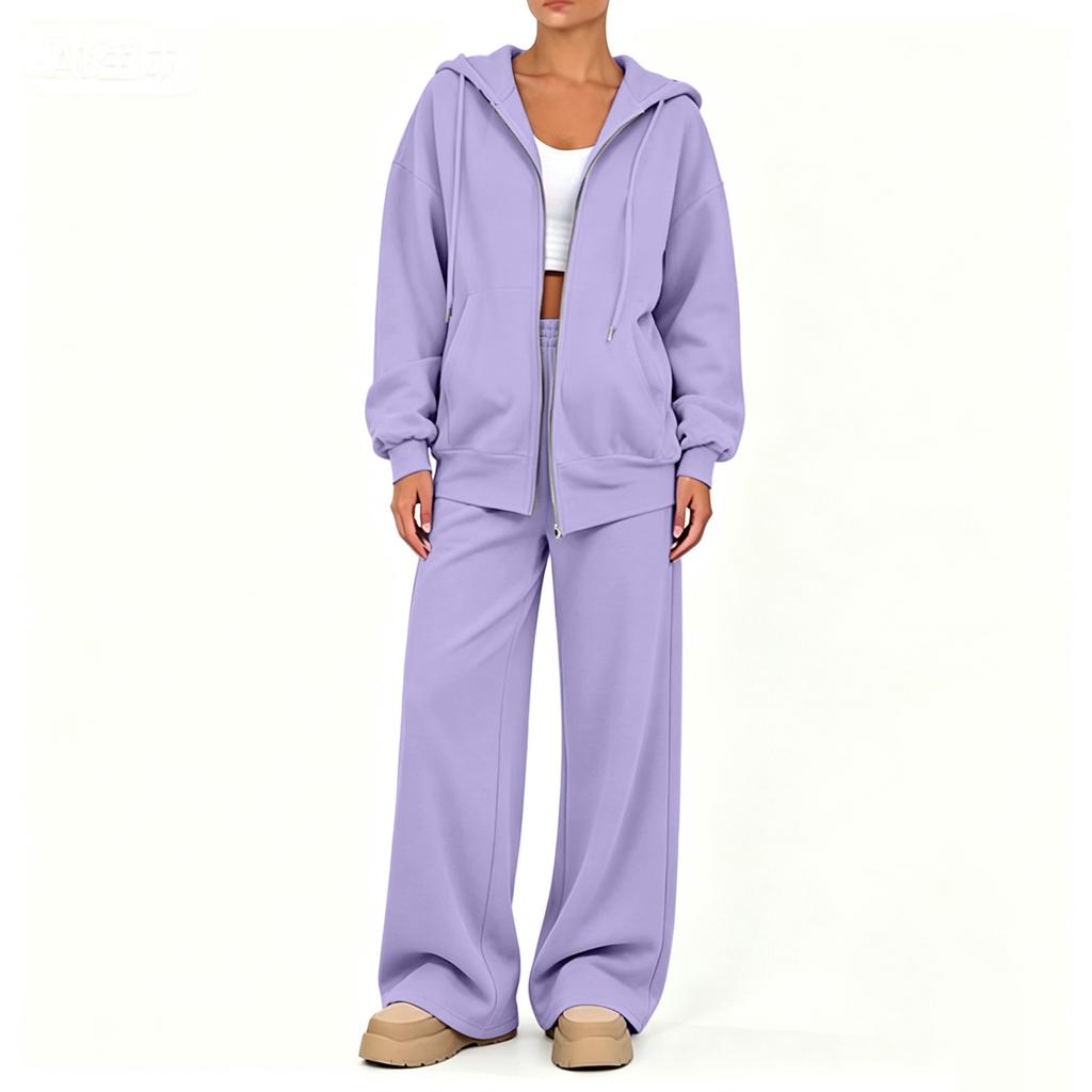 Conjunto de Cardigã Casual com Zíper e Calças para Mulheres, Roupa Confortável para Outono Inverno