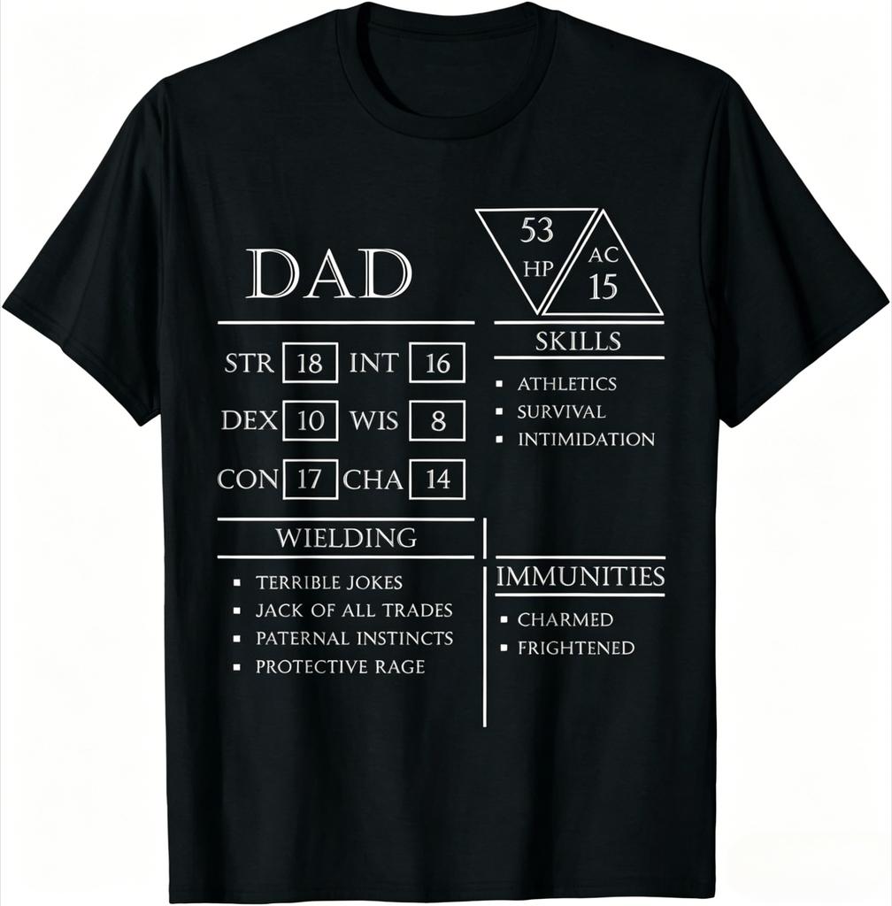 Roleplaying Dice Gamer Dragon Dad Stat Skills Wielding T-Shirt Streetwear Camisas Men Women 20