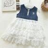 Meisjes Denim Kant Patchwork Mouwloze Jurk - Zomer 2026 Prinsessenstijl