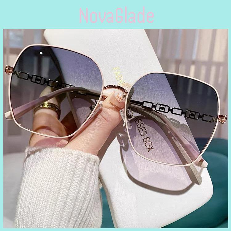 Fashion Geometric Women Sun Glasses With Gradient Pink Lenses And Uv400 Protection For Outdoor Activities