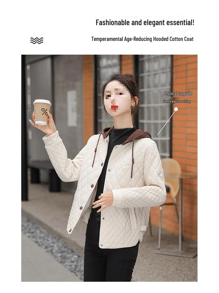 Women's Crack-Free Wash-Free Hooded Down Jacket - Short Style for Autumn and Winter 2025, Faux Two-Piece, Diamond Pattern.