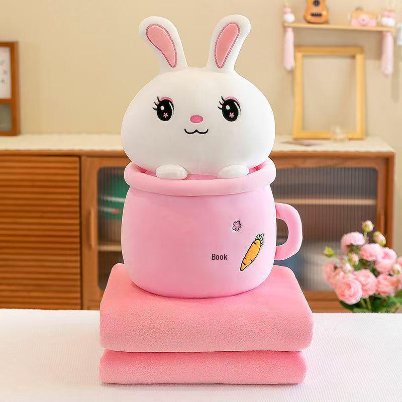 

Cartoon Animal Plush Pillow Blanket - Multifunctional Milk Tea Cup Design for Office Naps & Car Use 50cm 0.5kg