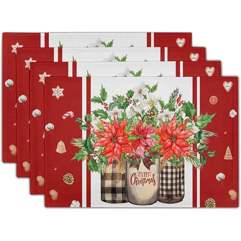 1PC Sunflower Placemats Linen Buffalo Check Plaid Autumn Leave Table Place Mat for Farmhouse Thanksgiving Kitchen Dining Decor