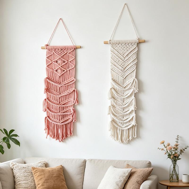Bohemian-style multi-layered fringed woven wall hanging, hand-woven macaron tapestry, Bohemian-style room décor