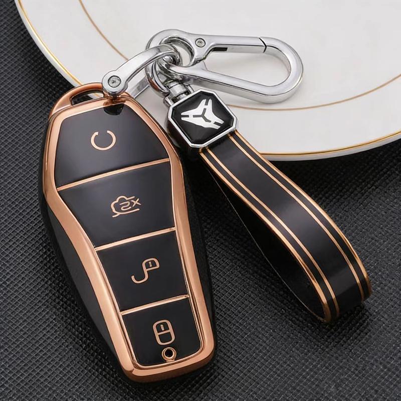 Car Key Case Protect Cover For Byd Qin Plusdmi Atto 3 Han Ev Dolphin Durable 4 Button Tpu Key Case Key Chain Auto Accessories