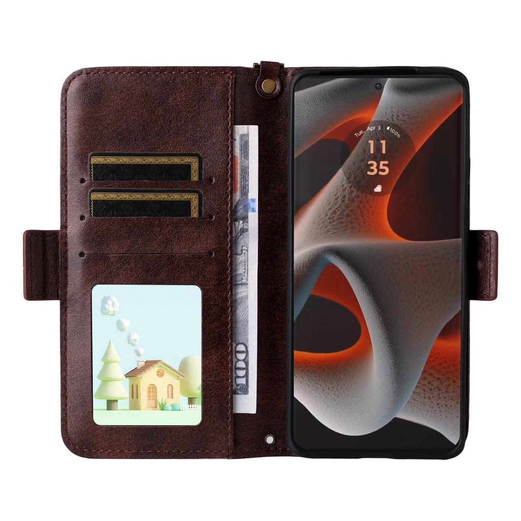For Motorola Edge 50 Pro 5G Leather Case Magnetic Closure Wallet Stand Phone Cover with Crossbody Strap