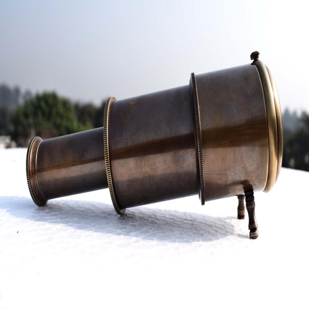 Brass Telescope Style Table clock Handmade Table Clock Brown Antique 15 cm