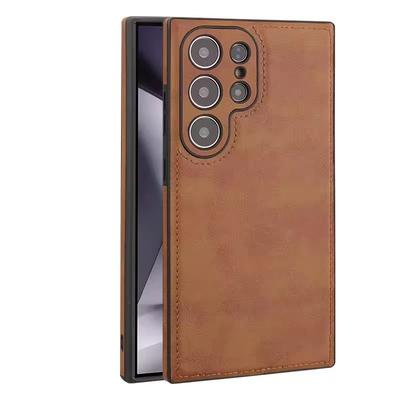 Luxuriöse Vintage-PU-Lederhülle für Samsung S25 Ultra S24 Plus S23 S22 S24Ultra Slim Camera Stoßfeste weiche Stoßstangenrückseite