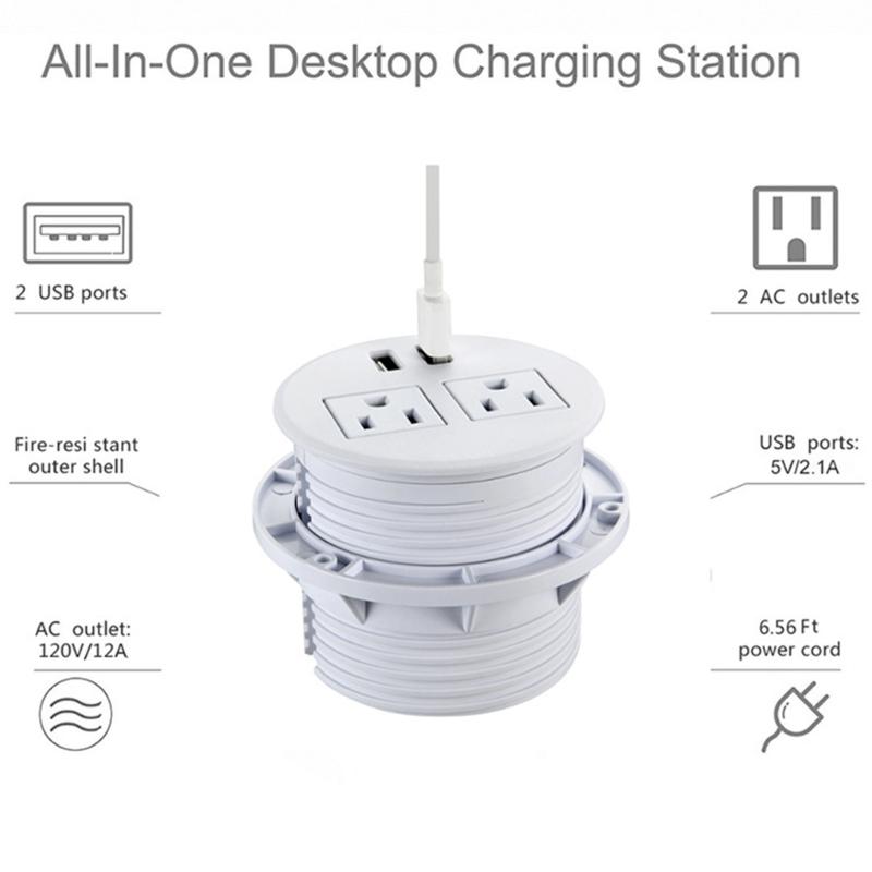 Standard Recessed Desk Outlet Invisible Design Metal Frame Desktop Power Grommet For Modern Office And Home Use