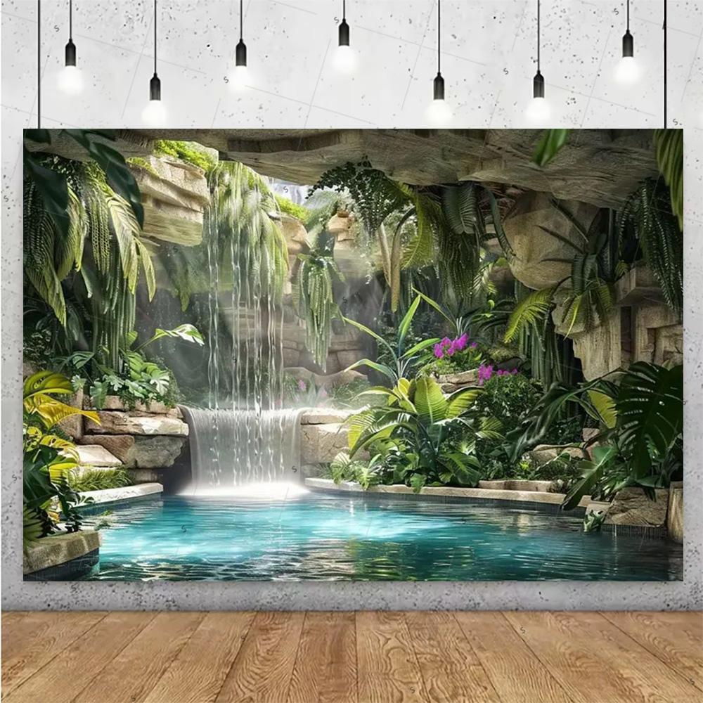 Forest Waterfall Wonderland Backdrop Supplies Rainforest Natural Scenery Background Banner Wall Party Decor Photography Props