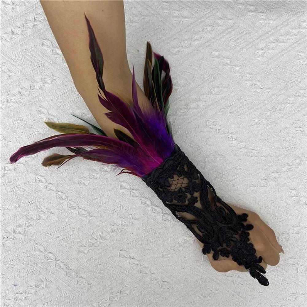 1PC Sexy Lace Feather Long Gloves Party Cosplay Lace Wrist Cuffs Wedding Party Show Costume Halloween Gothic Sleeves Accessories