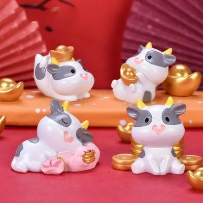 Micro Paisagem Resina Decoração de Mesa Riqueza Fortuna Decoração Vaca Segurando Lingote de Prata Decoração Saco de Moedas de Ouro Dormindo