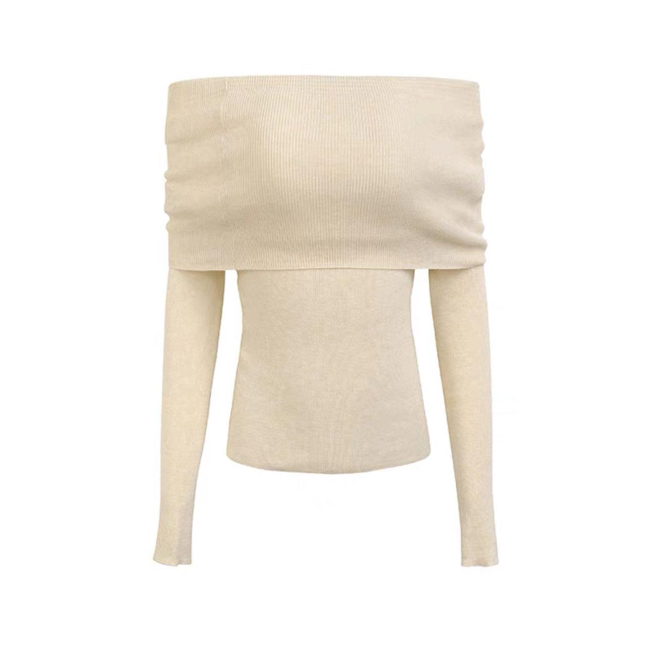 

Women s Off-Shoulder Slimming Knit Top - Long-Sleeve, Waist-Hugging, Solid Color, Short Style for Autumn L (110-128 lbs)