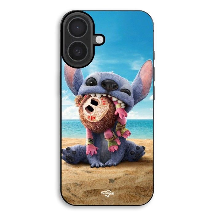 Coque de téléphone - MANIACASE - iPhone 17 - Silicone TPU - Souple - Noir - Stitch et Moana Kakamora