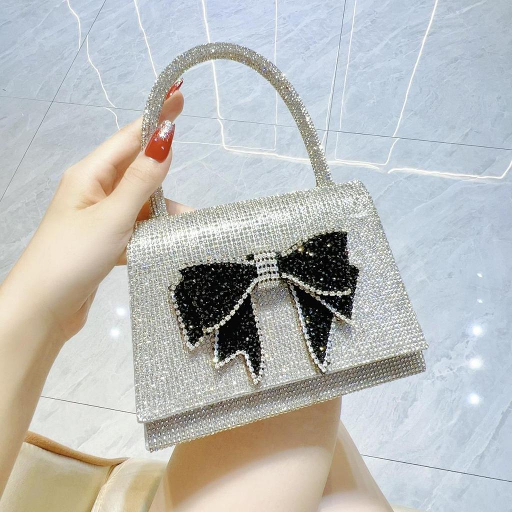 Elegant European & American Luxury Diamond Bow Evening Handbag