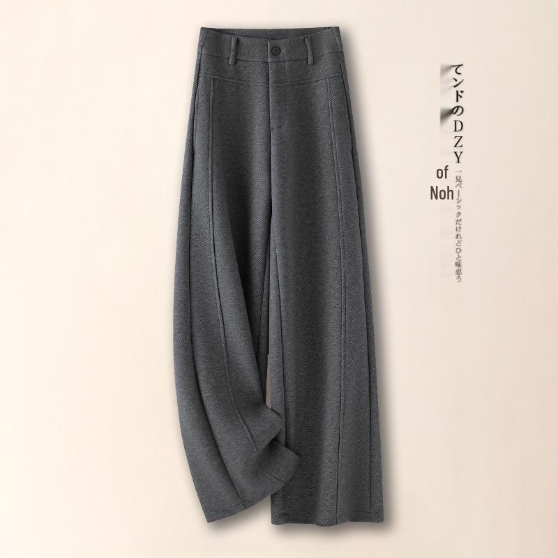 

Women s Grey Wool Blend High-Waist Wide-Leg Pants - Winter 2025 Casual Loose Fit 29/XL (115-125 lbs)