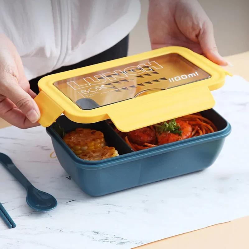 Bento-Box im japanischen Stil, auslaufsicherer Lebensmittelbehälter mit Fächern für Kinder mit Geschirr, neue Mikrowellen-Lunchbox