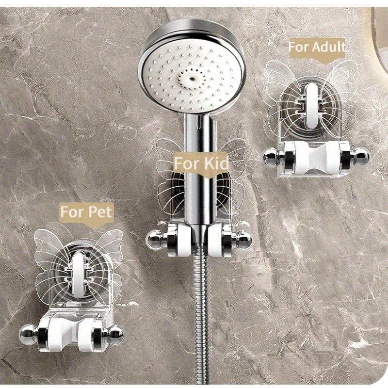 [Adjustable Gray Shower Head Holder] Adjustable Shower Head Bracket with Butterfly Design, Wall-mounted Shower Holder, Bathroom Storage Organizer