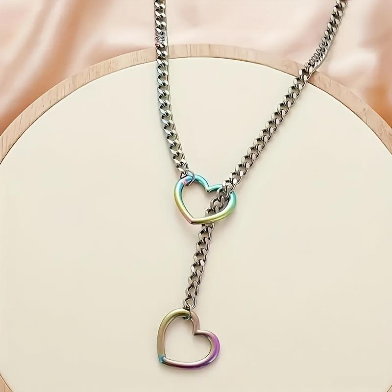 

Iridescent Heart Chain Necklace Hip Hop Unisex Simple Versatile Couple Jewelry Fashion Pendant разноцветный