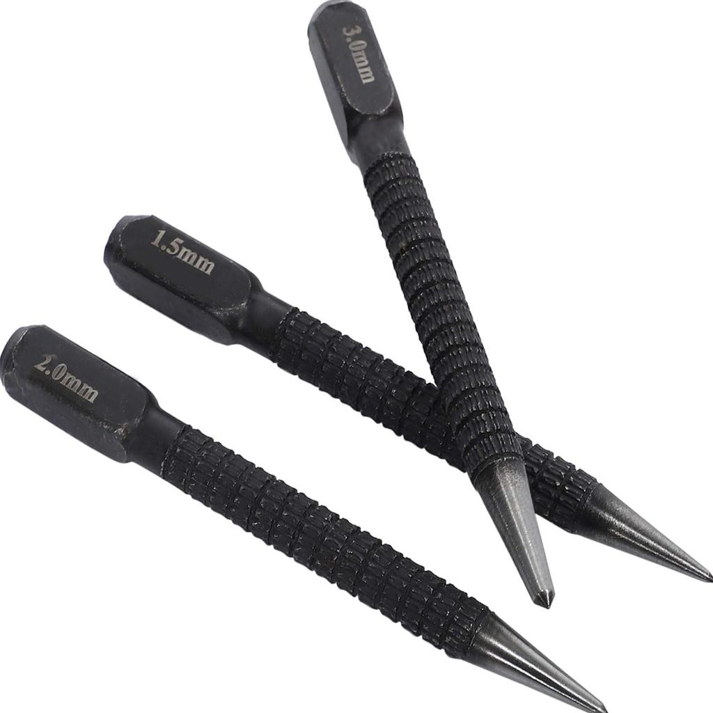 3pcs High-carbon Steel Center Punch Set, Non-Slip Center Pin Punch Used For Drilling Of Alloy Steel Metal Wood,1.5/ 2 /3mm