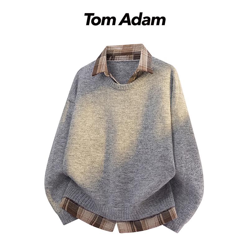 

TOM ADAM American College Style Faux Layered Polo Neck Knit Sweater XL