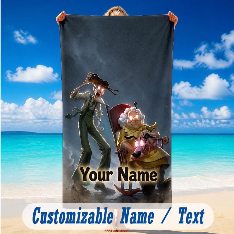 Beach Towel Custom Name Text, Quick Dry Large Towel For Beach HomeCourage the Cowardly Dog