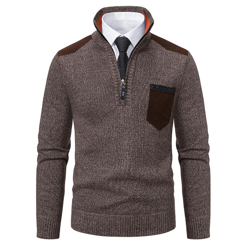 

Men Pullover Autumn Winter Sweater Thick Polo Shirts Stand Collar Half Zipper Outerwear 3XL кавовий