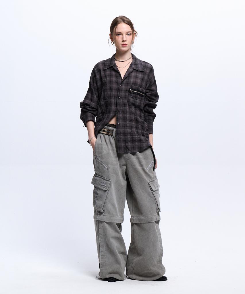 Aleseueseussi Rivet Zipper Check Shirt - Charcoal