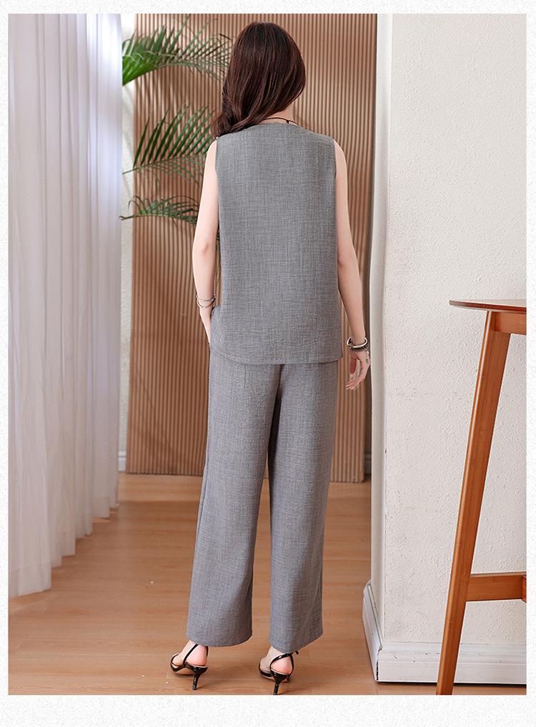 Set Pigiama Estivo Senza Maniche Taglie Forti da Donna – Elegante Pantalone a Gamba Larga Monocolore per Madri di Mezza Età