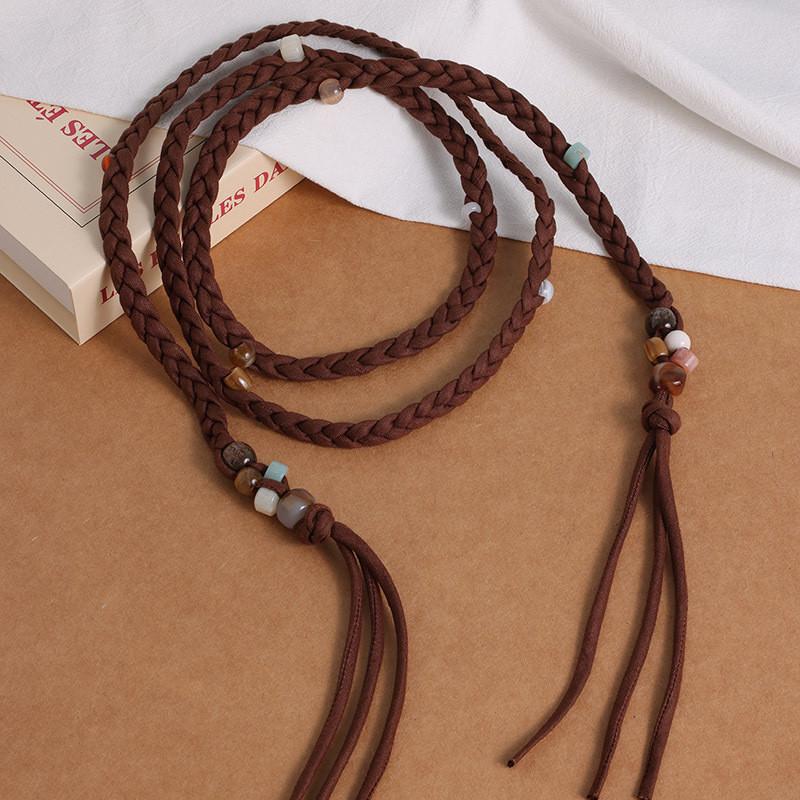 Ethnic Style Waist Belt With Handwoven Beads For Women Resort Fashion коричневый